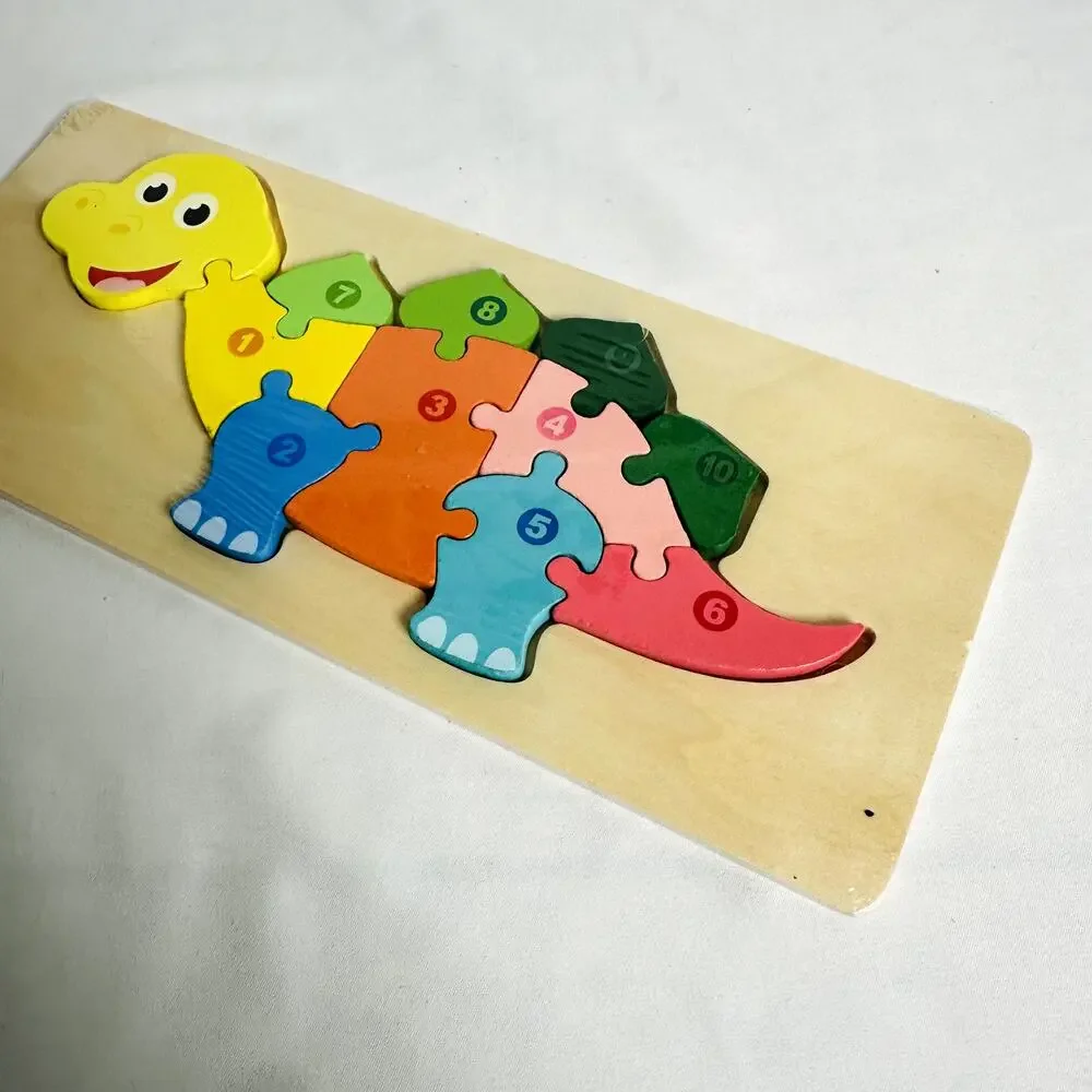 NEW Dinosaur Education Numbered Color Block Wooden Puzzle (SEALED)